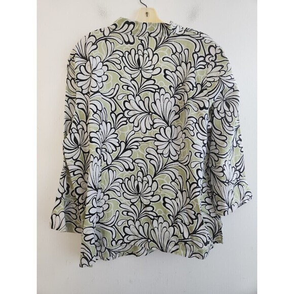 Carole Little  White w/Black & Green Floral 100% Linen Button Up Shirt size 2X - Picture 5 of 5